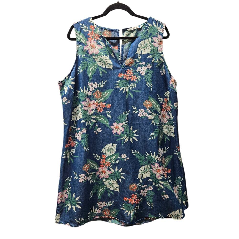 Given Kale Shift Dress Floral Print Blue Plus Size 2X Mini Dress Summer Resort